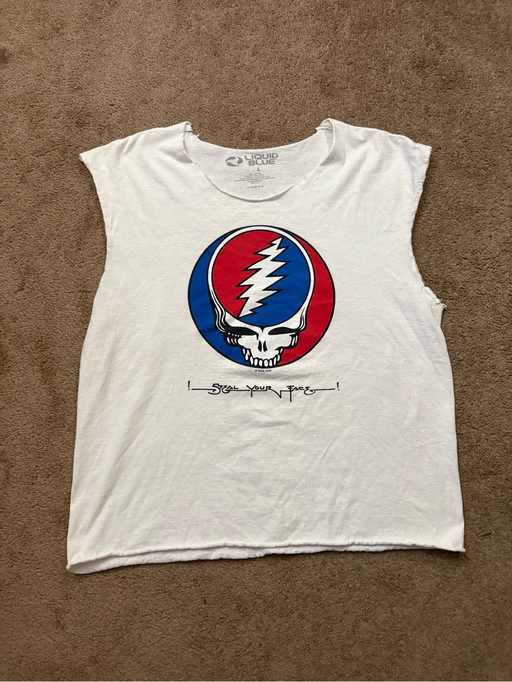 Liquid Blue Grateful Dead 2009 Steal Your Face Cutoff Men’s L Tour Tee T Shirt